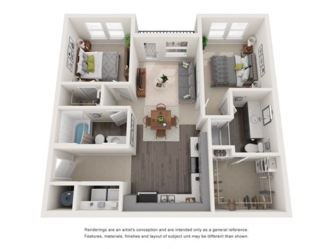 Floor plan for 2 beds, 2 baths, 923 sqft